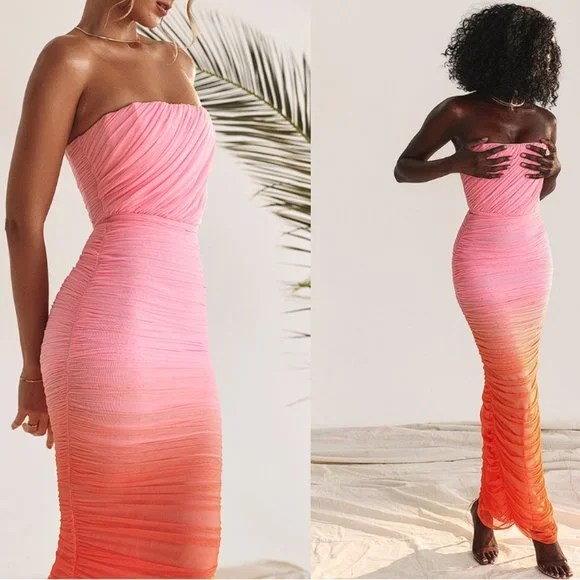 HOUSE OF CB 'Sapphire' Ombre Gathered Maxi Dress NWT